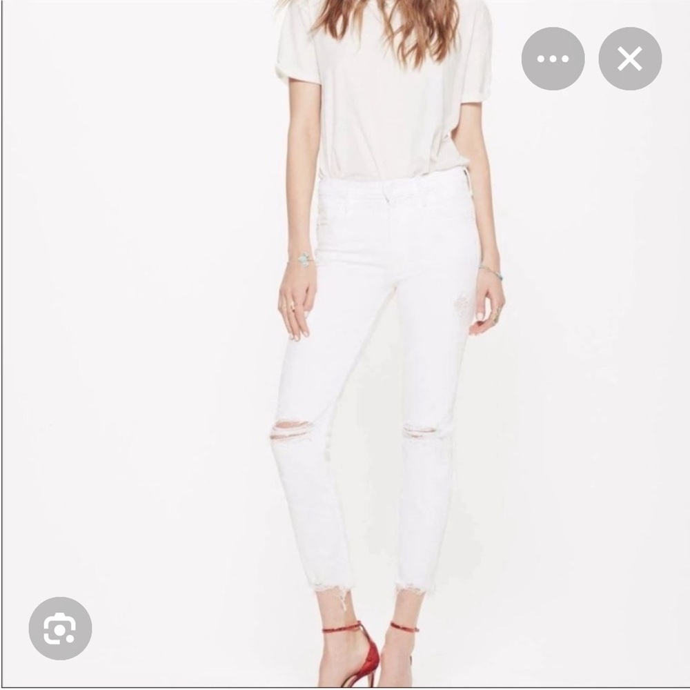 MOTHER White Distressed Flirt Ankle Crew Jeans Sz: 24